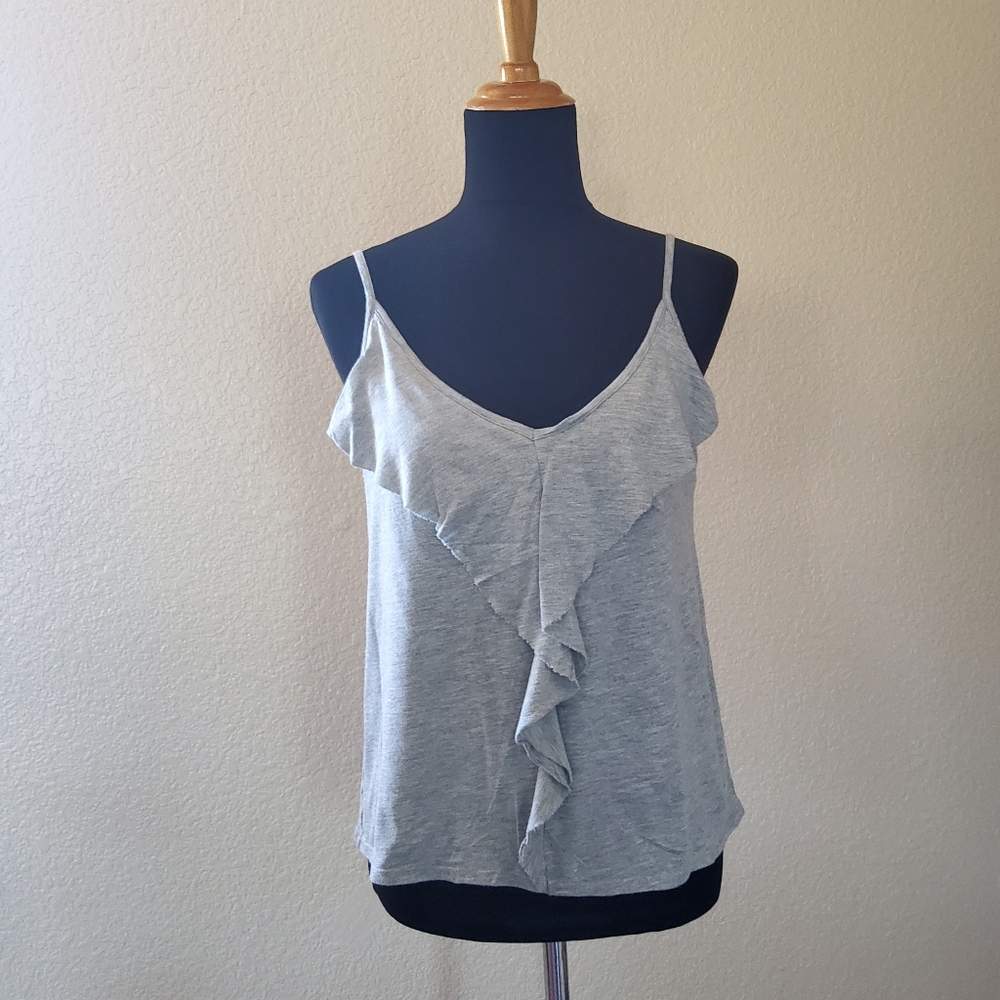 New Michael Stars Natasha Ruffle Front Grey Cami Knit Top Size S